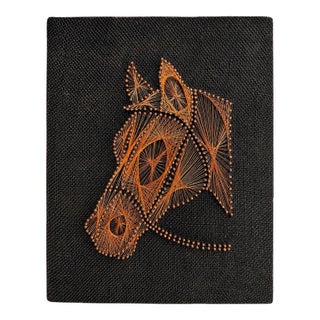 One-of-a-Kind Handcrafted Copper Wire Geometric Wall Sculpture on Wood For Sale