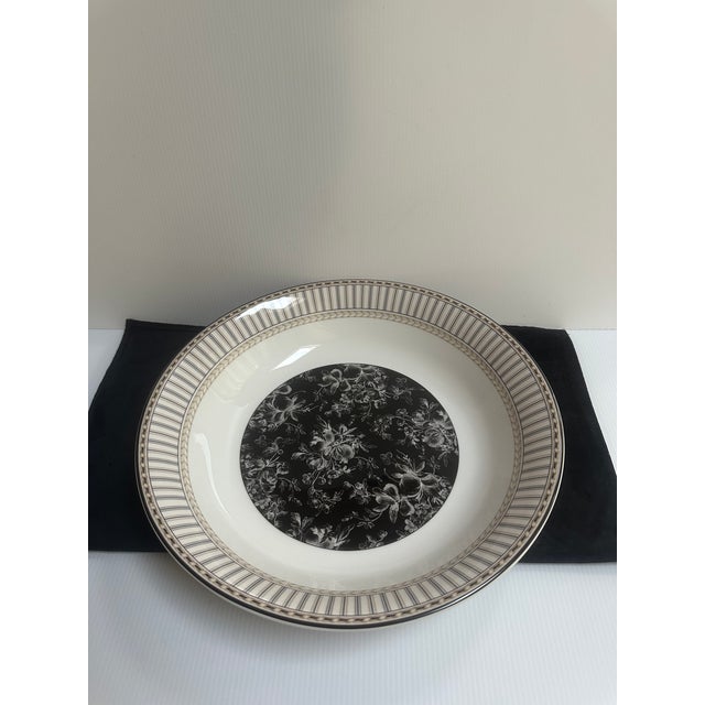 Royal Doulton Pasta Bowl in the Provence Noir Pattern Featuring a Black Floral Center and Striped Border For Sale - Image 10 of 11