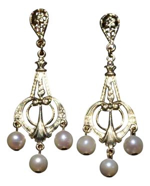 The Satsuma: Yellow Gold Pearl Dangler Earrings, 2 Pieces