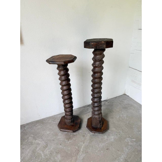Pedestal Columns with Oak Pressing Screws, 1890s, Set of 2 For Sale - Image 13 of 18