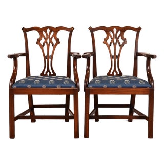 Baker Furniture Style Georgian Carved Mahogany Armchairs, Pair For Sale