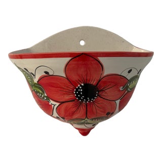 Vintage Mexican Pottery Floral Wall Planter For Sale