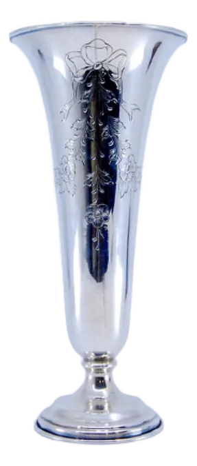 Silver Vase with Floral Engravings and Circular Beaded Base