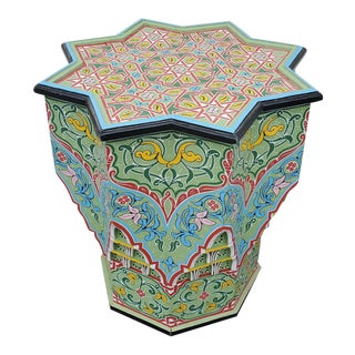 Moroccan Lg Ceuta 3 Painted and Carved Star Table, Multi-Color For Sale