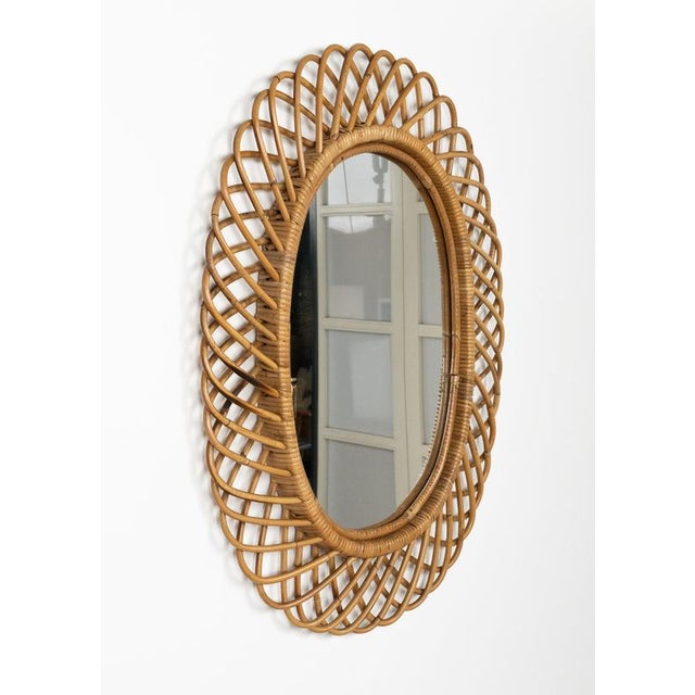 Mid-Century Modern Rattan and Bamboo Oval Wall Mirror by Franco Albini, Italy, 1960s For Sale - Image 10 of 12