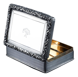 Large Antique Georgian Silver Table Snuff Box with Floral Chased Border from Joseph Willmore, 1832