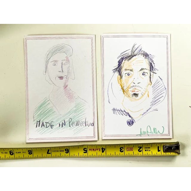 1970s Vintage Colored Pencil Portraits From Italy For Sale - Image 4 of 5