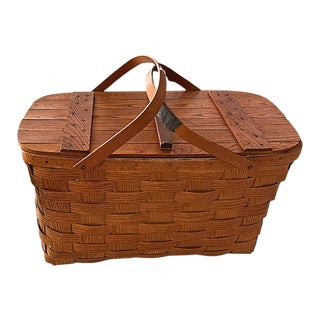 Vintage Wov-N-Wood Picnic Basket with Table Top For Sale