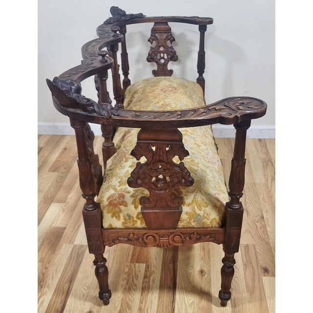 Renaissance Antique Italian Renaissance Settee Hand Carved Walnut "Cherub" Loveseat Sofa For Sale - Image 3 of 16