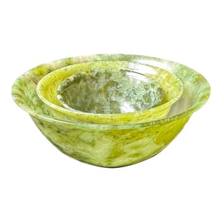Trio of 20th Century Chinese Carved Serpentine Nesting Bowls - Set of 3 For Sale