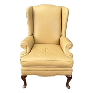Late 20th Century Tan Leather Wingback Arm Chair For Sale