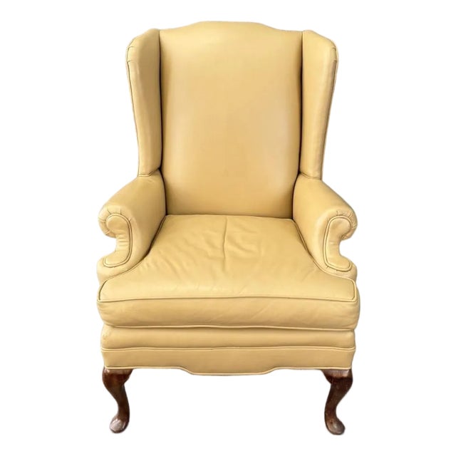 Late 20th Century Tan Leather Wingback Arm Chair For Sale