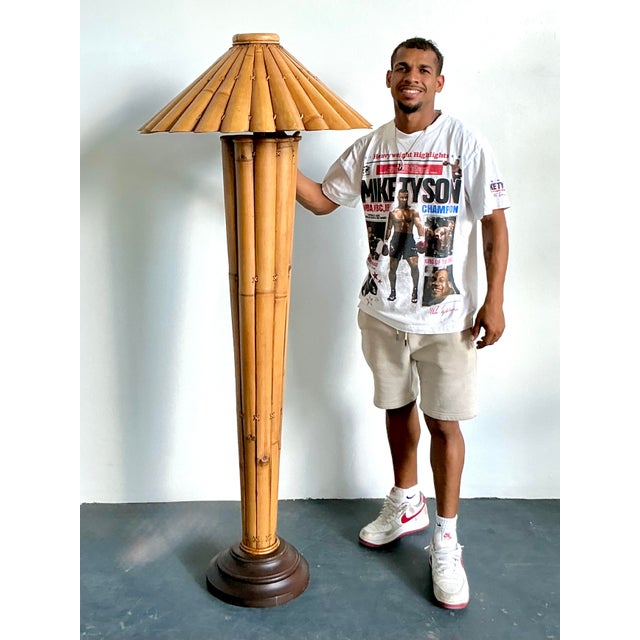 Late 20th Century Vintage Boho Split Bamboo Floor Lamp For Sale - Image 5 of 11