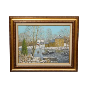 Mildred S. Gehman "Clymer's Mill" Thatcher P.A., Winter Snowy Stream Oil Painting