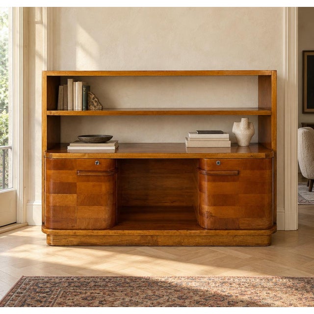 Art Deco Veneered Walnut Bookcase with Doors, 1930s For Sale - Image 12 of 13