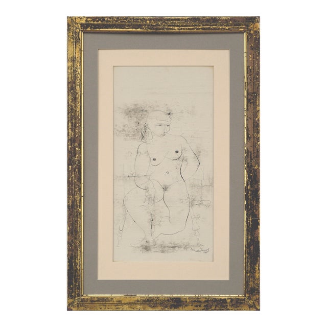 George Giusti "Seated Nude" Mixed Media Drawing 1949 For Sale
