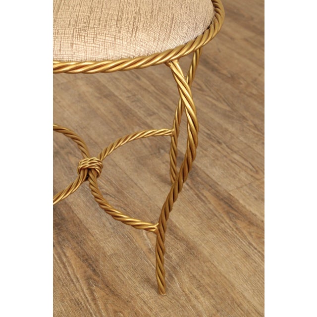 Hollywood Regency Pair of Gilt Metal Rope Twist Stools For Sale In Philadelphia - Image 6 of 12