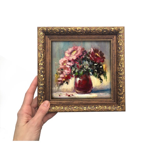 Contemporary Framed Floral Original Painting Pink Daisies Bouquet Art Decor by Valeriya Serova For Sale - Image 3 of 12