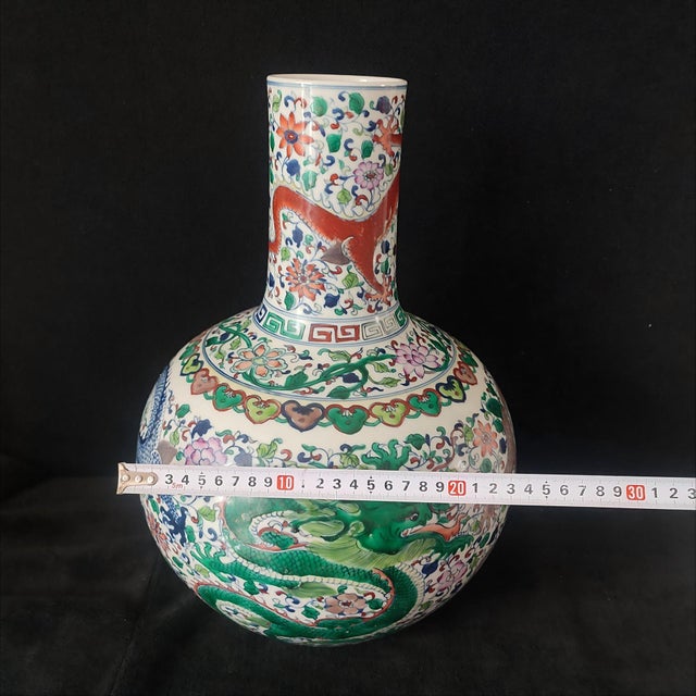 Chinese Ceramic Vase,Qianlong Marked Blue and White Porcelain Tianqiu Vase Hand Painted Dragon Pattern For Sale - Image 13 of 13
