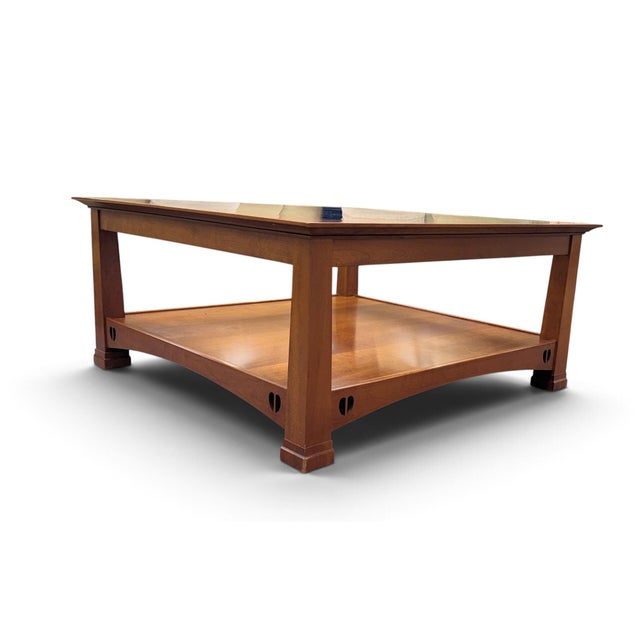 Traditional Vintage Stickley Glass Top Cocktail or Coffee Table For Sale - Image 3 of 17