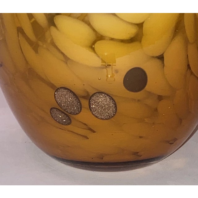 1990s Vintage Murano Style Hand Blown Art Glass Swirl Pattern Ruffled Edge Vase For Sale - Image 5 of 5