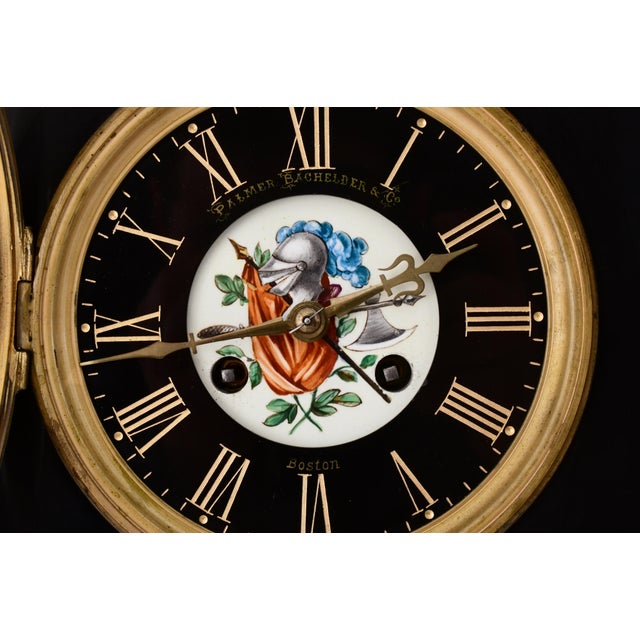 Metal Antique French Black Marble and Hand-Painted Clock Garniture Set, Late 19th Cent For Sale - Image 7 of 11