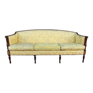 Early 20th Century Hickory Chair Co Antique Sheraton Style Mahogany Maple Inlaid Upholstered Sofa For Sale