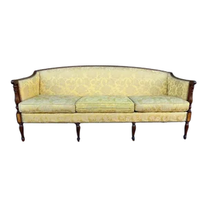 Early 20th Century Hickory Chair Co Antique Sheraton Style Mahogany Maple Inlaid Upholstered Sofa