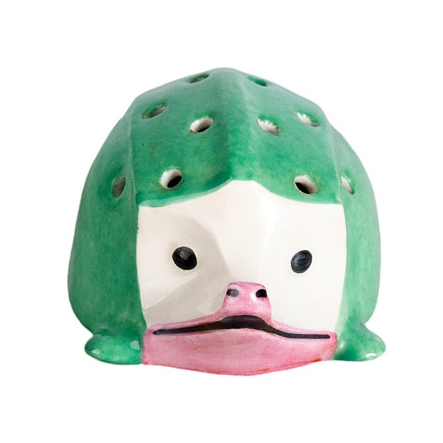 Art Deco 1920s Art Déco Ceramic Green Hedgehog Toothpick Holder by Édouard-Marcel Sandoz Manufactured by Theodore Haviland, France For Sale - Image 3 of 8