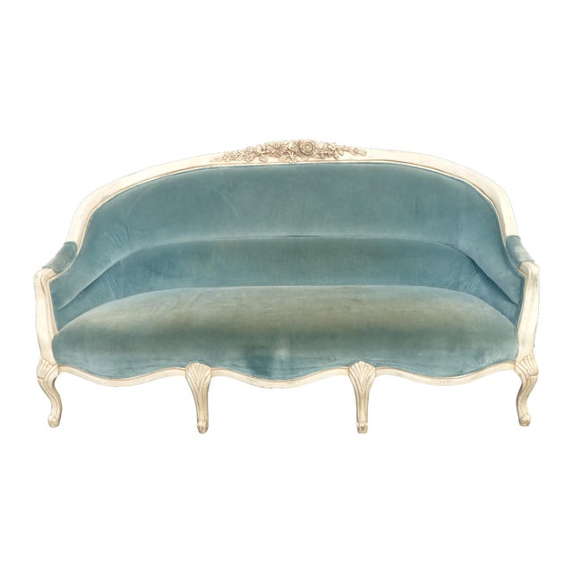 Louis XV Blue Velvet Settee Chairish