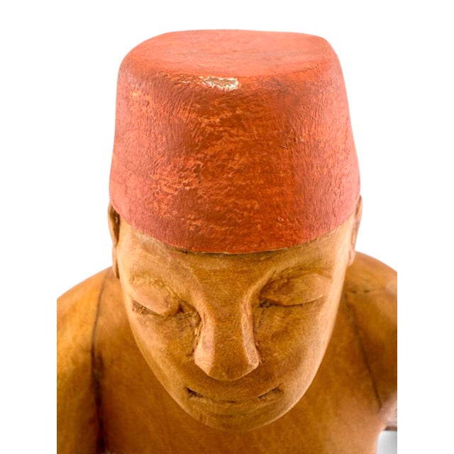 1990s 1990s Donald Nelsen Modernist Painted Wood Walking Figure Sculpture With Fez For Sale - Image 5 of 18