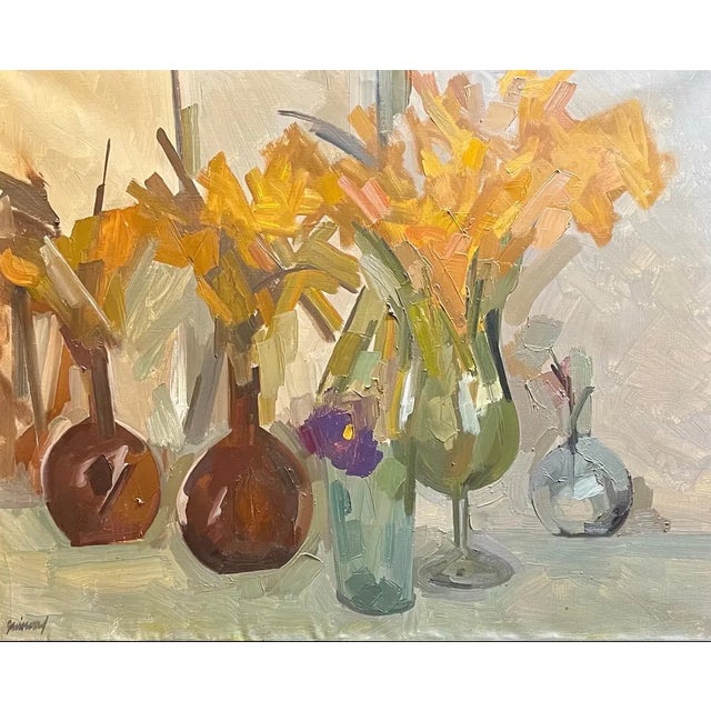 René Guinand, Faded Flowers, 1980s, Oil on Canvas For Sale