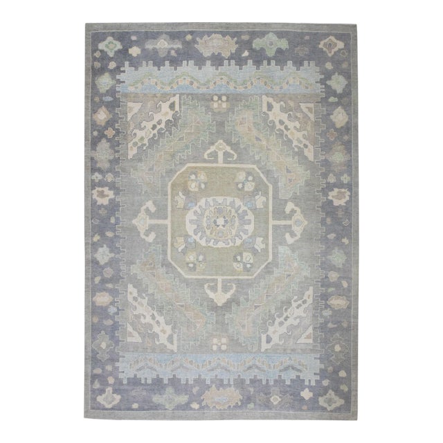 Modern Handmade Turkish Oushak Rug 8'11" X 11'6" For Sale