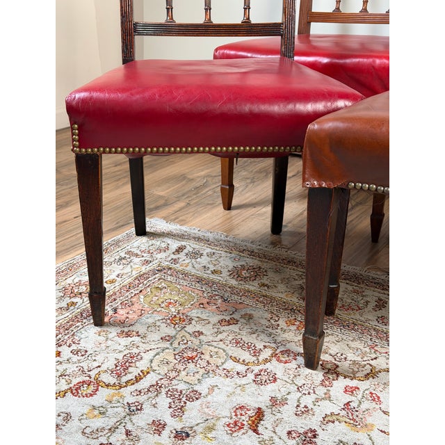 Red Assembled Set of Six English George III Mahogany Neoclassical Dining Chairs, Four 18th Century For Sale - Image 8 of 10