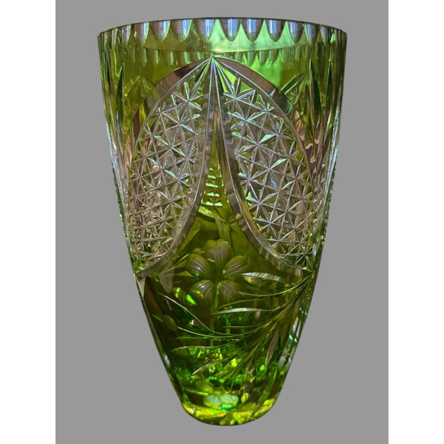 Green Vintage Nachtmann Green Cut to Clear 10.5" Art Glass Vase For Sale - Image 8 of 12
