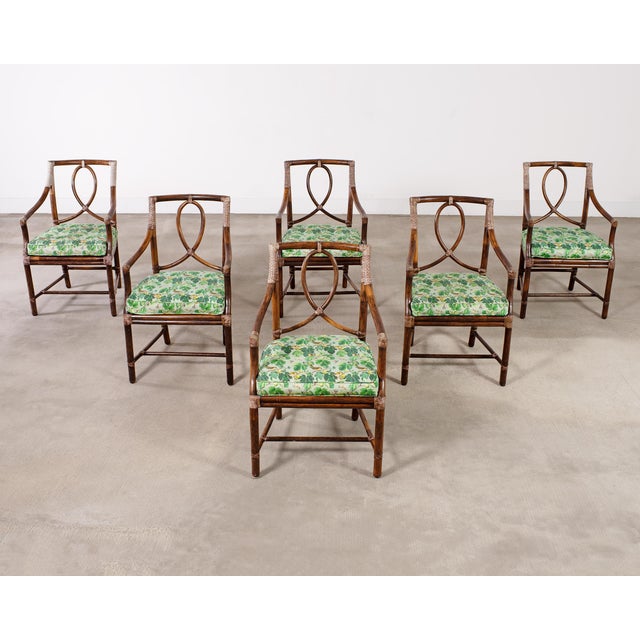 Contemporary Set of Six McGuire Rattan Leona Loop Back Dining Chairs For Sale - Image 3 of 18