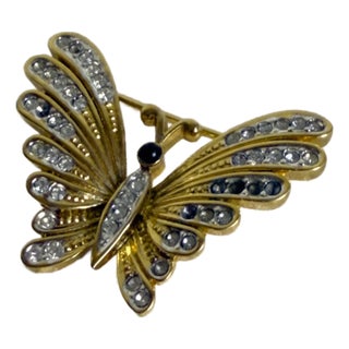 Vintage 1970s D’Orlan Rhinestone Butterfly Brooch Gold Plated Swarovski Crystal For Sale