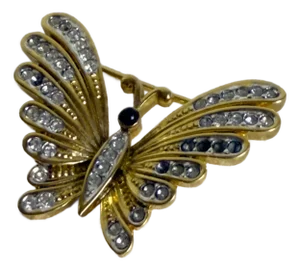 Vintage 1970s D’Orlan Rhinestone Butterfly Brooch Gold Plated Swarovski Crystal