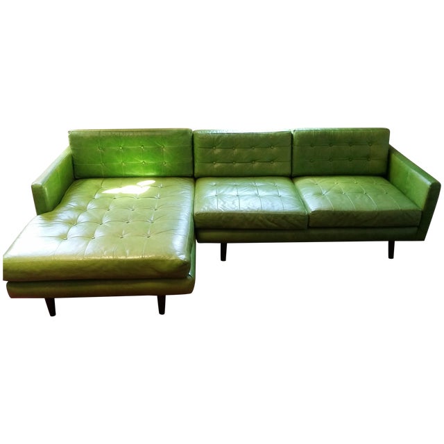 Custom MidCentury Chartreuse Leather Sectional Chairish