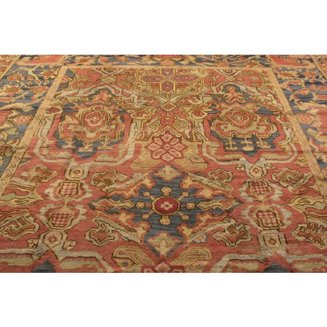 Antique Spanish Arts & Crafts Rug in Beige-Brown, Red and Blue Floral Pattern For Sale - Image 4 of 6