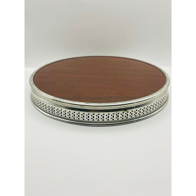 Late 20th Century Vintage Silver Plate Formica Round Tray For Sale - Image 5 of 5