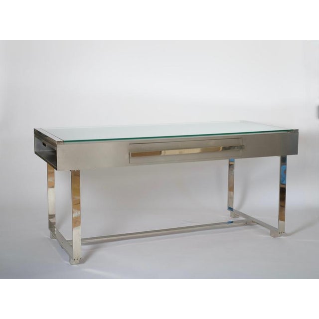 Brushed Steel Desk attributed to Raymond Cohen for Cohray, France, 1970s For Sale - Image 4 of 17