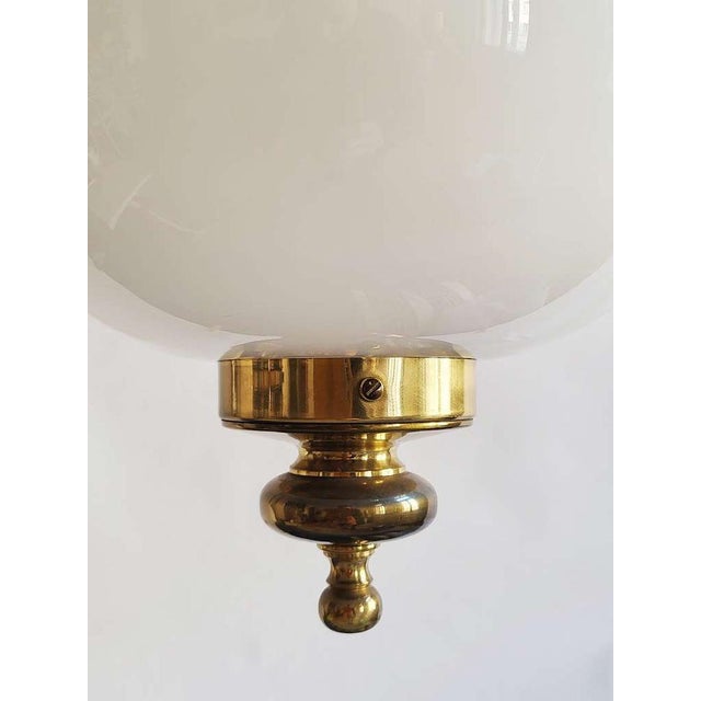 Mid-Century Modern Opaline Glass and Brass Pendant Light in the style of Luigi Caccia Dominioni, 1950s For Sale - Image 5 of 11