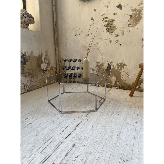 Silver Hexagonal Glass and Chrome Coffee Table by Poul Cadovius, 1970s For Sale - Image 8 of 18