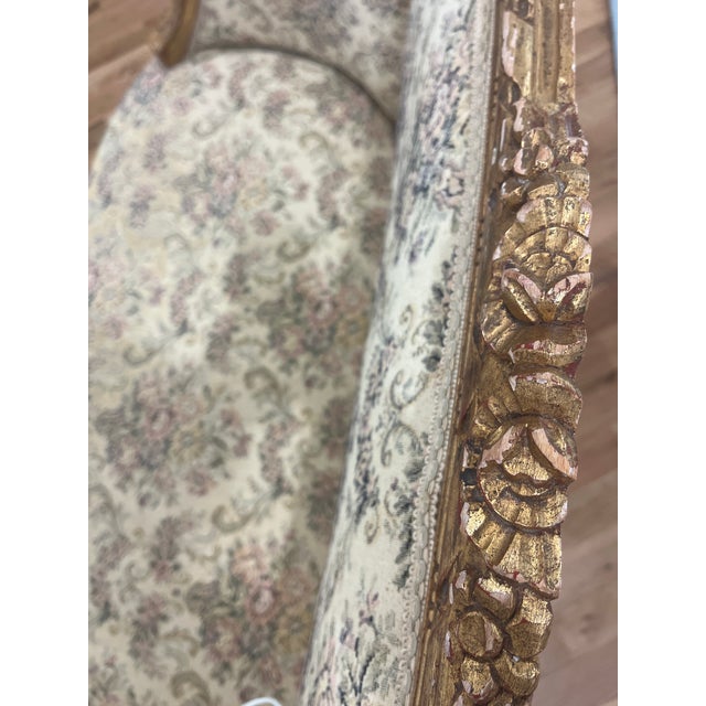 Antique Louis XVI Style Settee , Gilded Wood Frame. For Sale - Image 4 of 6