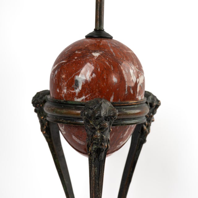 Vintage Neoclassical Athénienne Table Lamp With Red Marble Orb & Pleated Shade For Sale - Image 11 of 17
