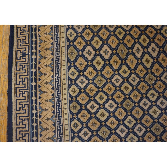 Rectangle Wool Allover Geometric Hand Knotted Pile 1920s Large Antique Blue Rug, Circa Date: 1920s. This exceptional...