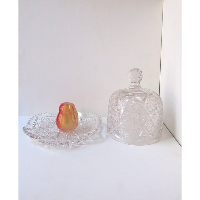Mid 20th Century Mid 20th Century Cheese Pastry Dome Plate Crystal Bohemia Czech For Sale - Image 5 of 9