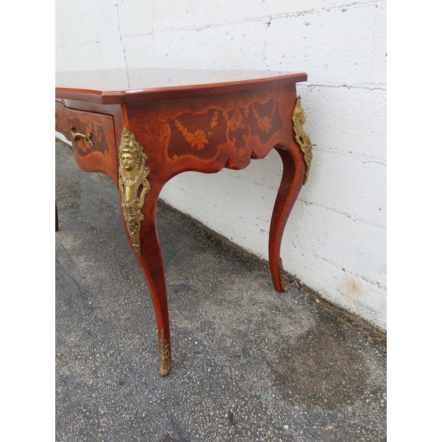 French Italian Inlay and Bronze Accent Desk and Chair 6340 For Sale - Image 11 of 18