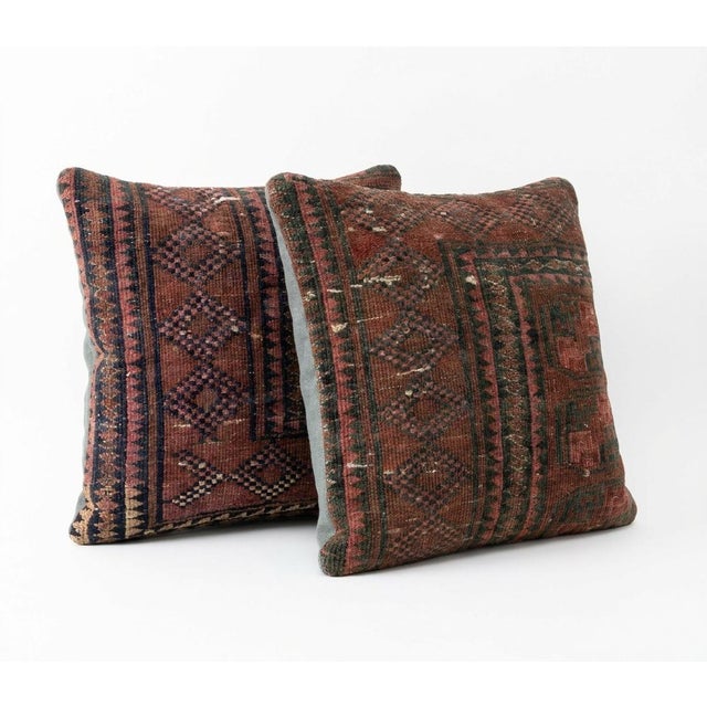 Mid-Century Modern Turkish Rug Pillow Cover 23'' X 24'' & 24'' X 24'' - Set of Two For Sale - Image 3 of 4
